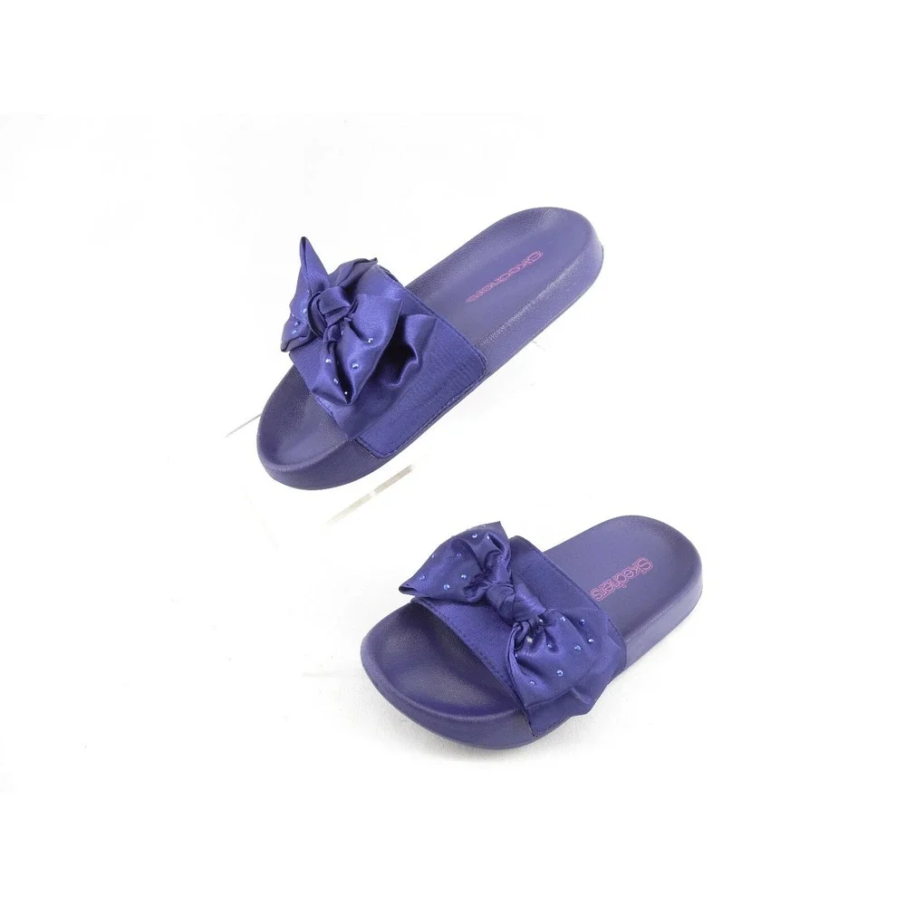 Skechers Sunny Slides Satin Shimmy Blue Bow  86920L‎ Youth Size 13